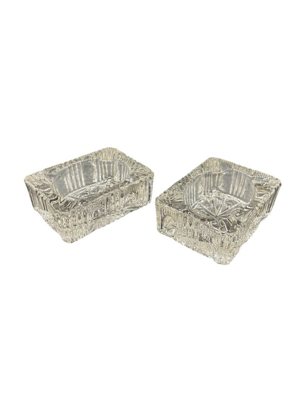 Vintage Crystal Cut Glass Square Salt Cellars 3"L x 2.25"W Set Of 2